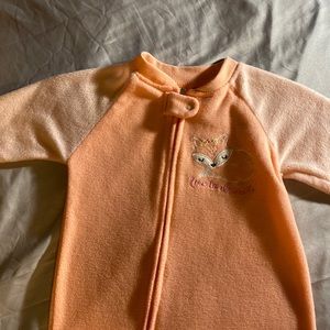 One piece zippered pajamas for girls. Peach colored. Gently worn.